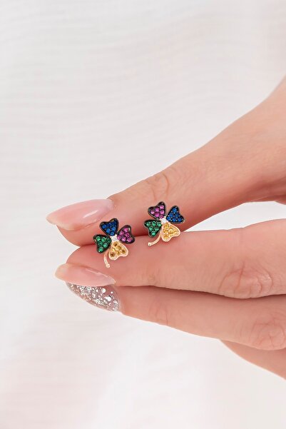 Nereze 925 Ayar Minik Yonca Küpe Kadın Gümüş Küpe