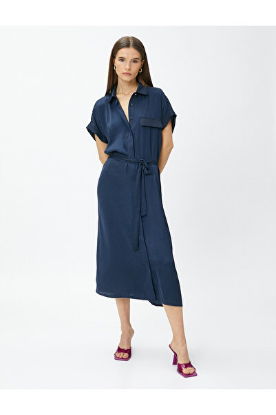 Koton Oversize Μίντι Πουκάμισο Φόρεμα με Ζώνη