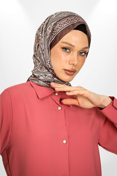 hijabchi Σάλι με ρετρό μεταξωτό σχέδιο - Νέες συλλογές - Σειρά Ottomaria - Καφέ