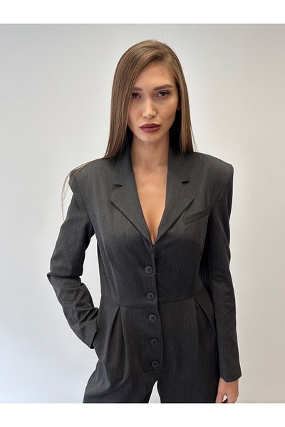 ossons Buttoned Jumpsuit with Shoulder Padding