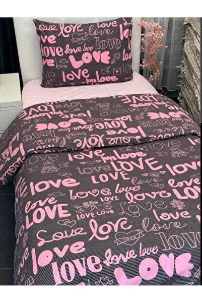 EVRİZON Set de lenjerie de pat cu model Love, cu două fețe, pentru o persoană