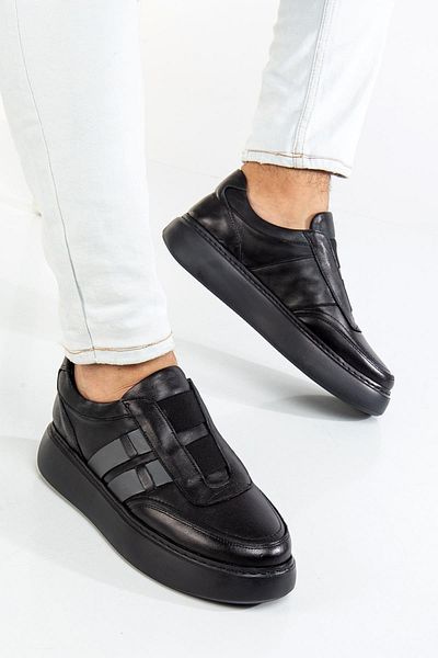 Dilimler Ayakkabı Ανδρικά παπούτσια casual από γνήσιο δέρμα Μαύρα χωρίς κορδόνια ελαστική ζώνη ελαφριά χοντρή σόλα