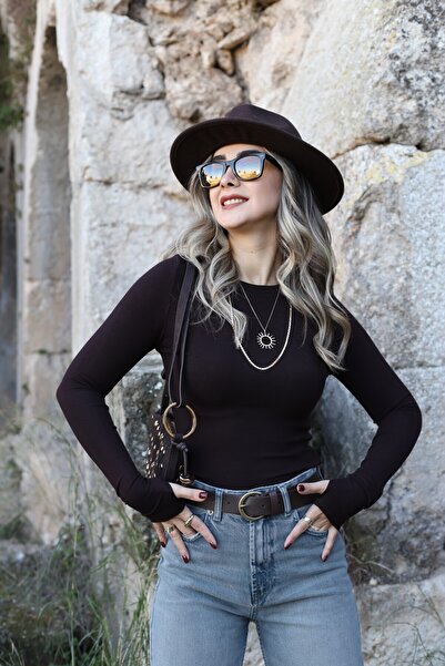 bytugcekaya Bluză cu mâneci maro amarui cu fante