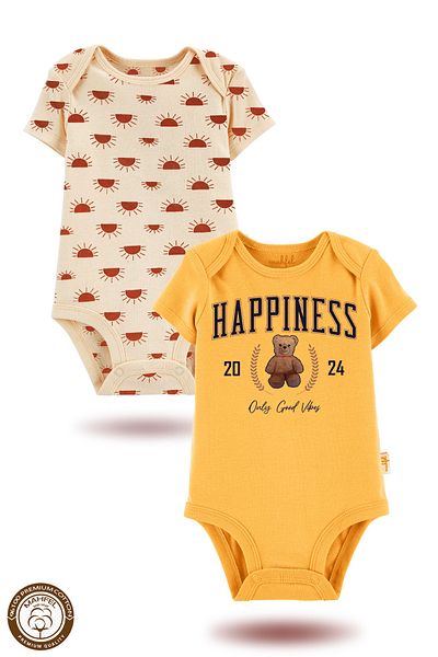 MAHFEL 2-Piece 100% Cotton Organic Printed Snap Fastener Baby Bodysuit