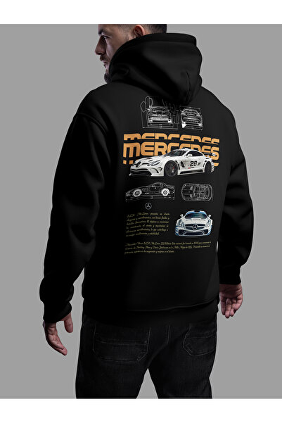 ARS DT Sportif Mercedes Araba Tasarımlı Unisex Şık Baskılı Oversize Siyah Kal...