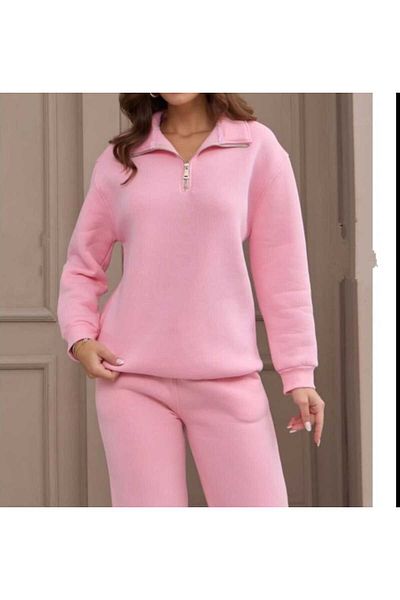 NEVEGE BUTİK SWEAT supradimensionat cu jumătate de fermoar pentru femei -pembee