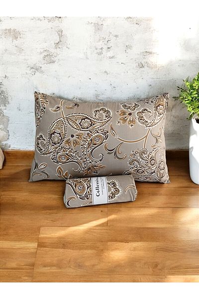 CollessiaHome 100% Cotton Satin Patterned Fitted Single Fitted Sheet Set - Mink