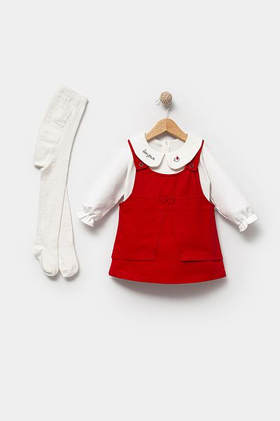 Jikko Baby Baby Girl 3-Piece Salopet Dress Gilet Set