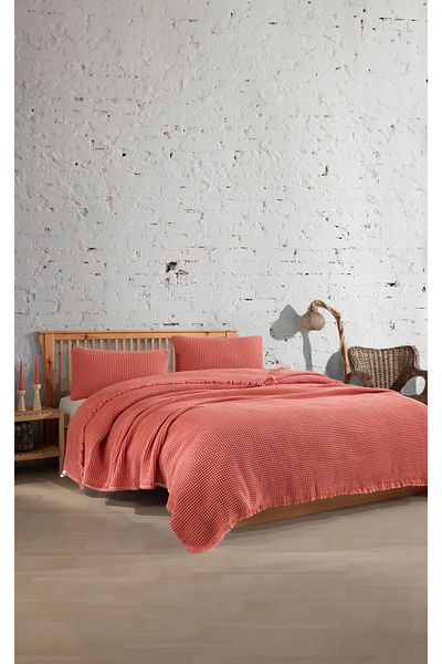 destinyhometex 4 Layer Waffle Pattern Cotton Bedspread - 230X250Cm Double / 2 Pillowcases 50X70Cm