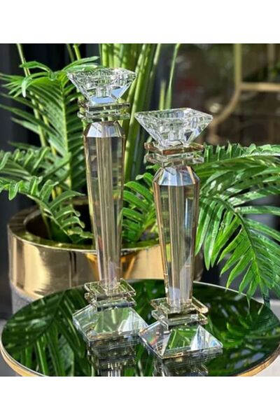 Mioletti Bal Rengi Kristal 2'li Şamdan Mumluk Set