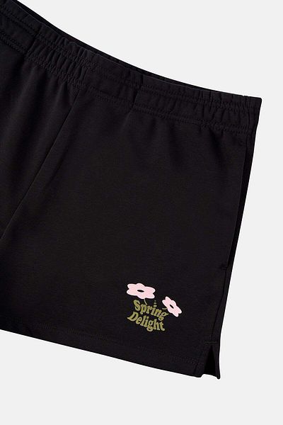 WWF Market Дамски шорти Flower Power от мек полар - черни