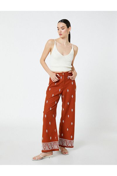 Koton Wide Leg Ethnic Embroidered Trousers