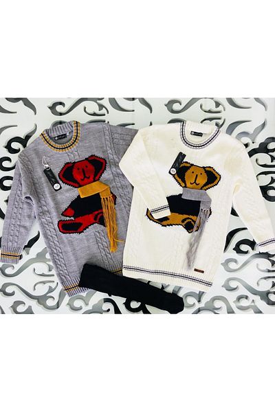 Hilal Akıncı Kids Girl's Long Teddy Bear Sweater