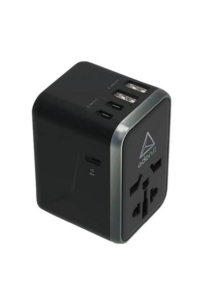 Adonit محول سفر عالمي خفيف الوزن بقوة 65 واط لشحن الأجهزة بسرعة بمنفذي USB-A وUSB-C