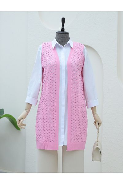 Modamorfo سترة وردية مخرمة