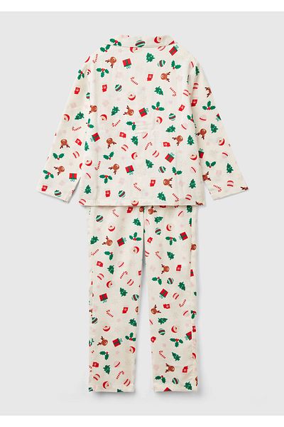 United Colors of Benetton Set de pijamale pentru băieți, alb, cu modele, cu buzunare la piept și șase pijamale cu talie elastică
