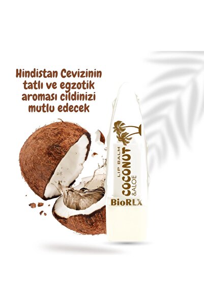 BioRLX Dudak Balmı Aloe Vera Hindistan Cevizi Renksiz Yoğun Nemlendirici Parlatıcı Dudak Bakım 3,5 G