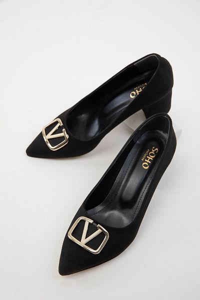 SOHO Black Suede Women's Classic Heeled Shoes 18438