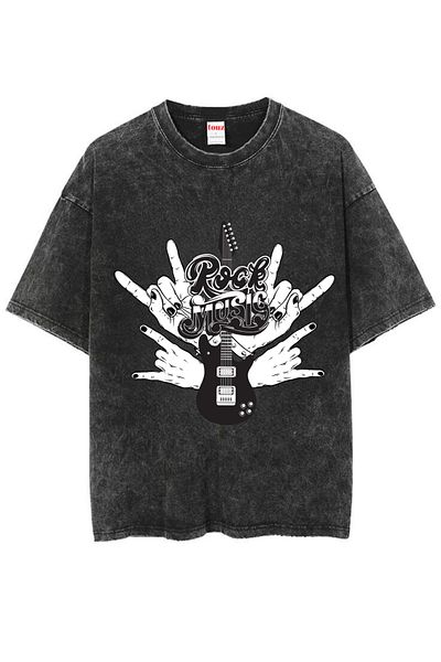 Touz Moda Πλένεται Rock Printed Unisex Oversize Vintage T-shirt
