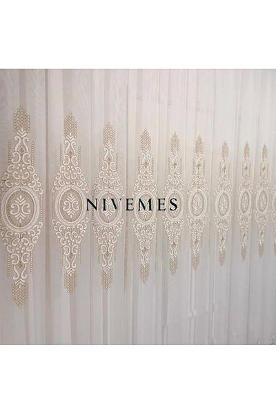 NİVEMESHOME Nivemeshome 1650 Model Happy Zodiac Sign Design - 1/3 Close Pleated Tulle Curtain