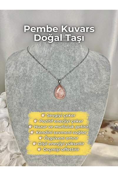 Elifsu Jewelry Pembe Kuvars Sevgi Taşı Doğal Taş Kolye