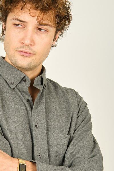 MUGİ Ανδρικό μακρυμάνικο πουκάμισο Mugi με μονή τσέπη 100% βαμβακερό πουκάμισο 4100 γκρι