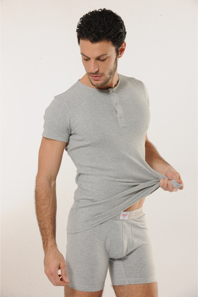 MODA Soft Textured Cotton Gray Button Detailed Lapel Tank Top