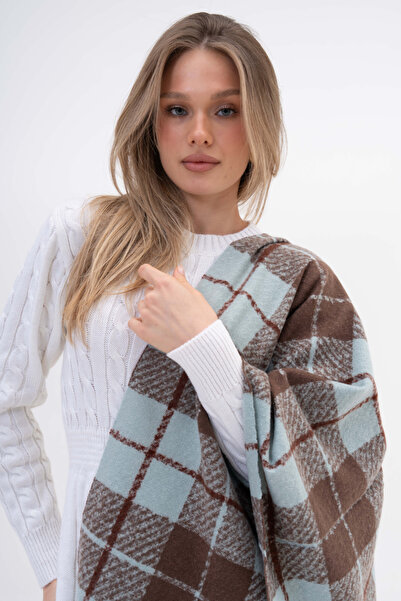 SOFT AKSESUAR MEY Çizgili Kare Desenli Yün Karışımlı Atkı