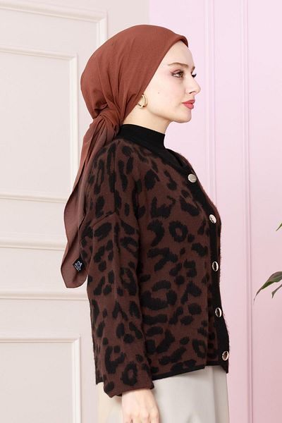 Sevitli Cardigan scurt cu imprimeu leopard maro