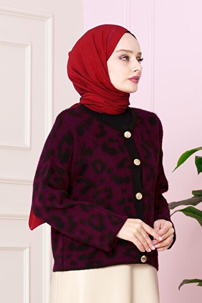 Sevitli Burgundy Leopard Print Short Cardigan