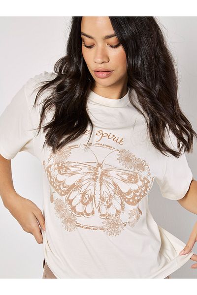 Apricot Free Spirit T-shirt Mit Gesticktem Schmetterling