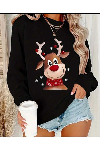 FULL TOLERANCE 2025 Anniversary Christmas Deer Cycling Neck Oversize Sweatshirt