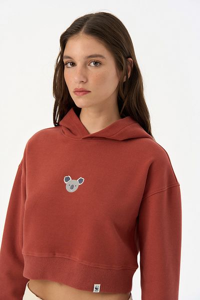 WWF Market Суичър с качулка Koala Supersoft Crop - тухлен