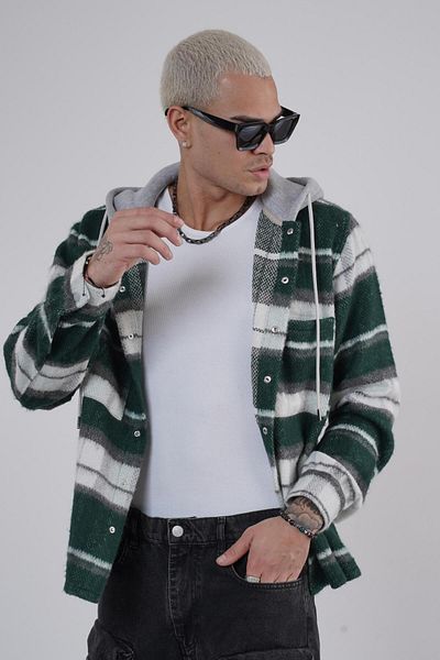 Butik TREND BIZ Unisex καρό πουκάμισο με κουκούλα με κουκούλα