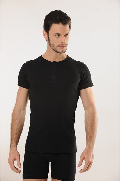 MODA Soft Textured Cotton Black Button Detailed Collar Tank Top
