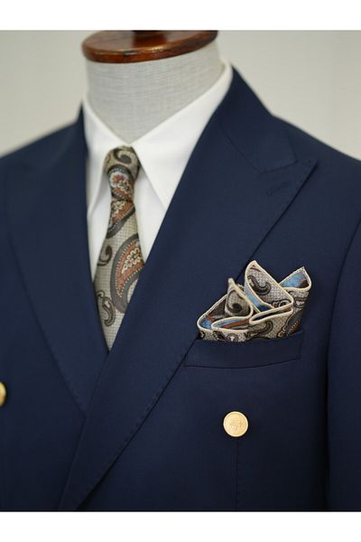 LONATOLİA Men's Italian Style Slim Fit Punto Stitching Double Breasted Jacket - Navy