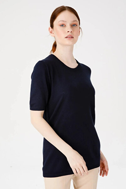 Desen Triko Women's Crew Neck Plain Blouse 02420344   Navy Blue