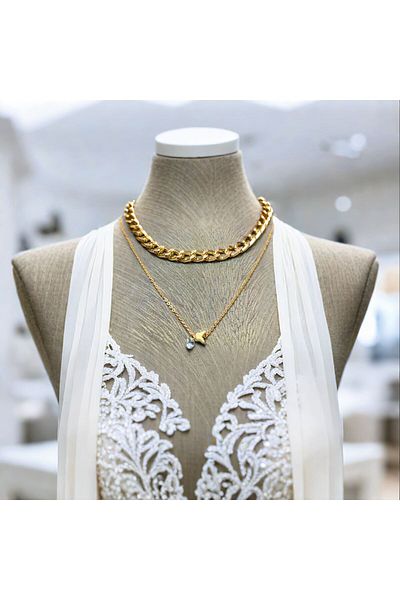 MR Thick Gourmet Chain and Thin Chain Stone Butterfly Figure Necklace