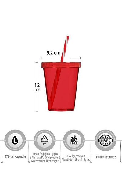 Herevin 470 Cc Red Color Glass with Straw