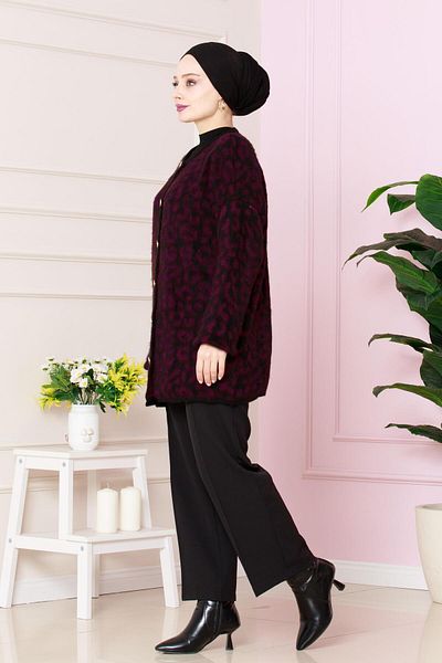 Sevitli Cardigan lung leopard burgundy