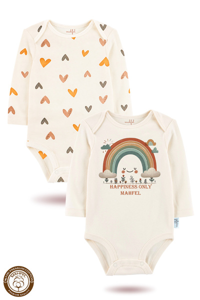 MAHFEL 2'li %100 Pamuklu Organik Baskılı Çıtçıtlı Bebek Body Zıbın