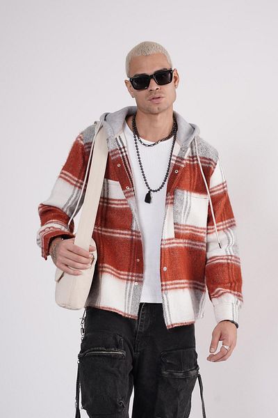 Butik TREND BIZ Cămașă unisex în carouri oversize cu glugă
