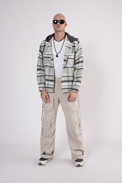 Butik TREND BIZ Unisex καρό πουκάμισο με κουκούλα με κουκούλα