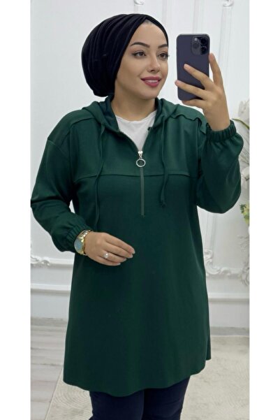 Ebrarengiz Moda MİNE KAPÜŞONLU FERMUARLI KADIN TUNİK