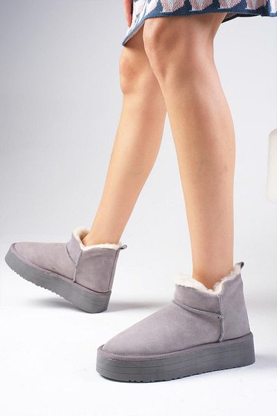 Mio Gusto Bronte Genuine Suede Gray Color Women's Platform Sole Boots