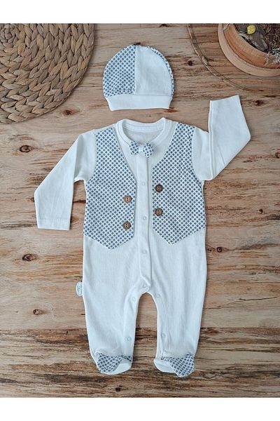 Tomuycuk Baby Boy Rompers Blue Tuxedo with Hat Gift Baby Clothing Baby Outfits 0-3 / 3-6 / 6-9 Months