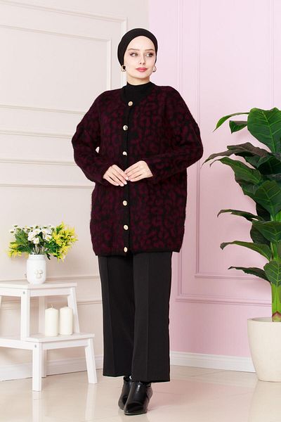 Sevitli Cardigan lung leopard burgundy