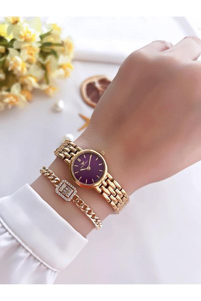FERRO Small Case Vintage Model Steel Cord Ion Plated Case Women's Wristwatch+Bracelet B.Frv256.A02