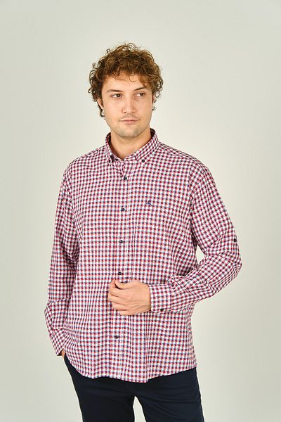 figs Red Men's Shirt - Slim Fit, Plaid, Long Sleeve, 100% Cotton 0016