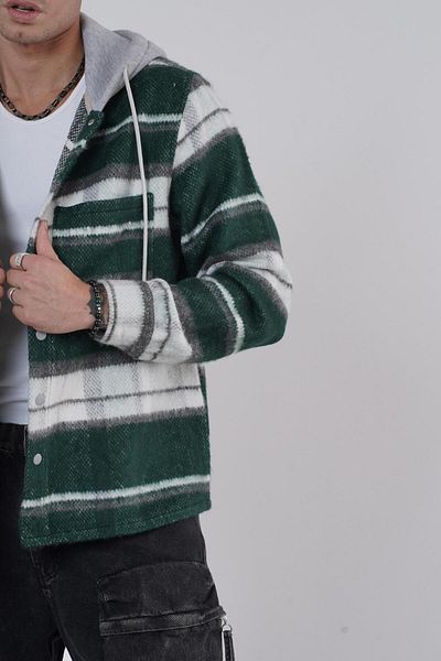 Butik TREND BIZ Unisex καρό πουκάμισο με κουκούλα με κουκούλα